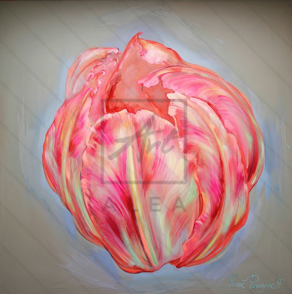 art store Karine Paronyanc; Tulip Against Gray Background